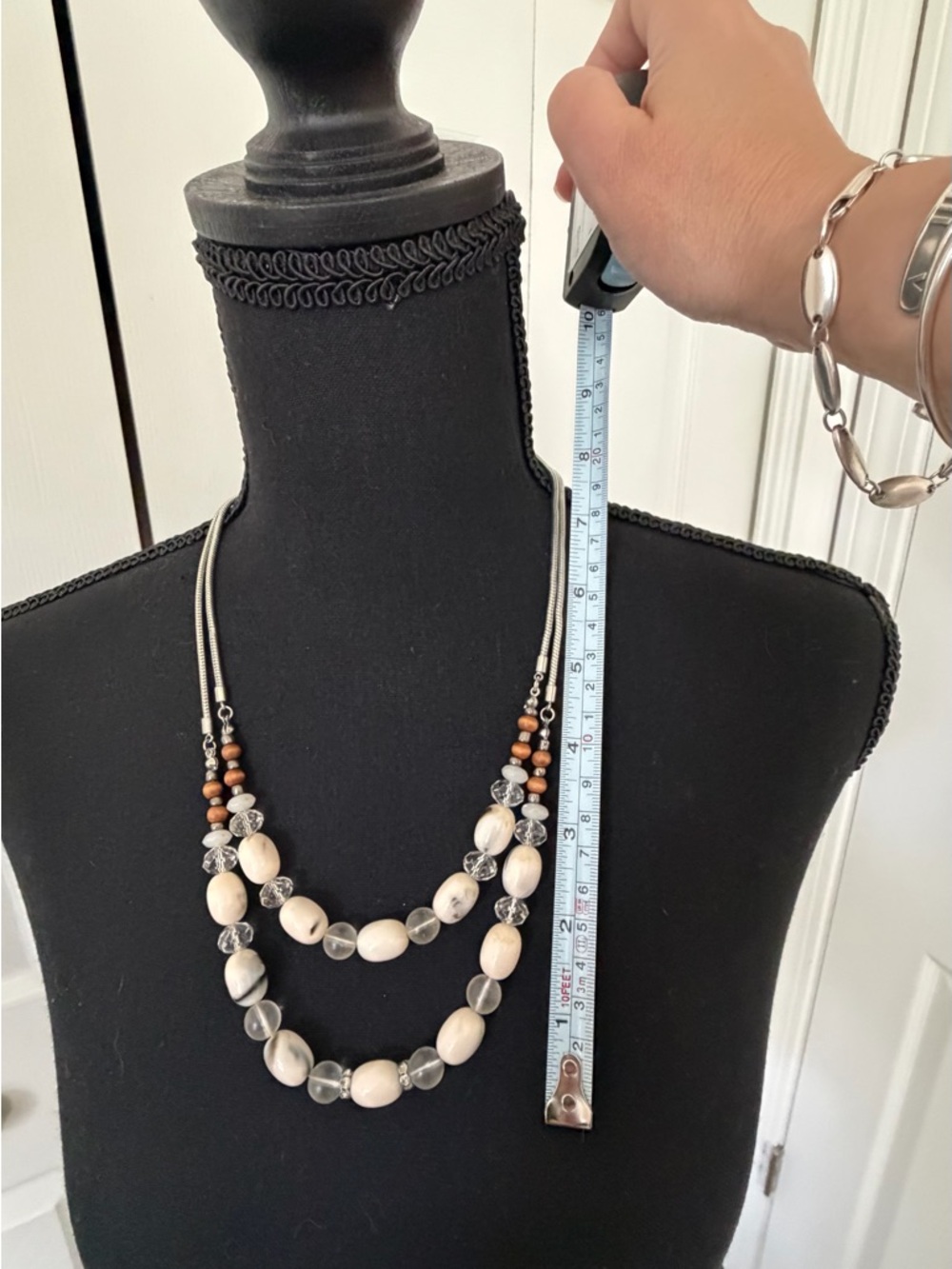 LOFT Boho Mixed Media Necklace | Wood, Clear & Cream Stone Beads - Picture 4 of 6